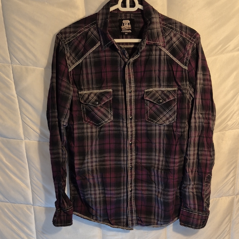 Route 66 Purple and Black Plaid Snap Long Sleeve size S